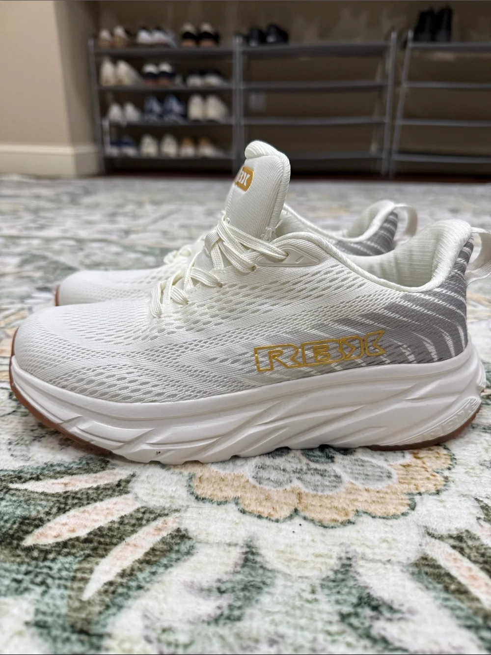 RBX Cream Knit Running Sneakers with Gum Accents